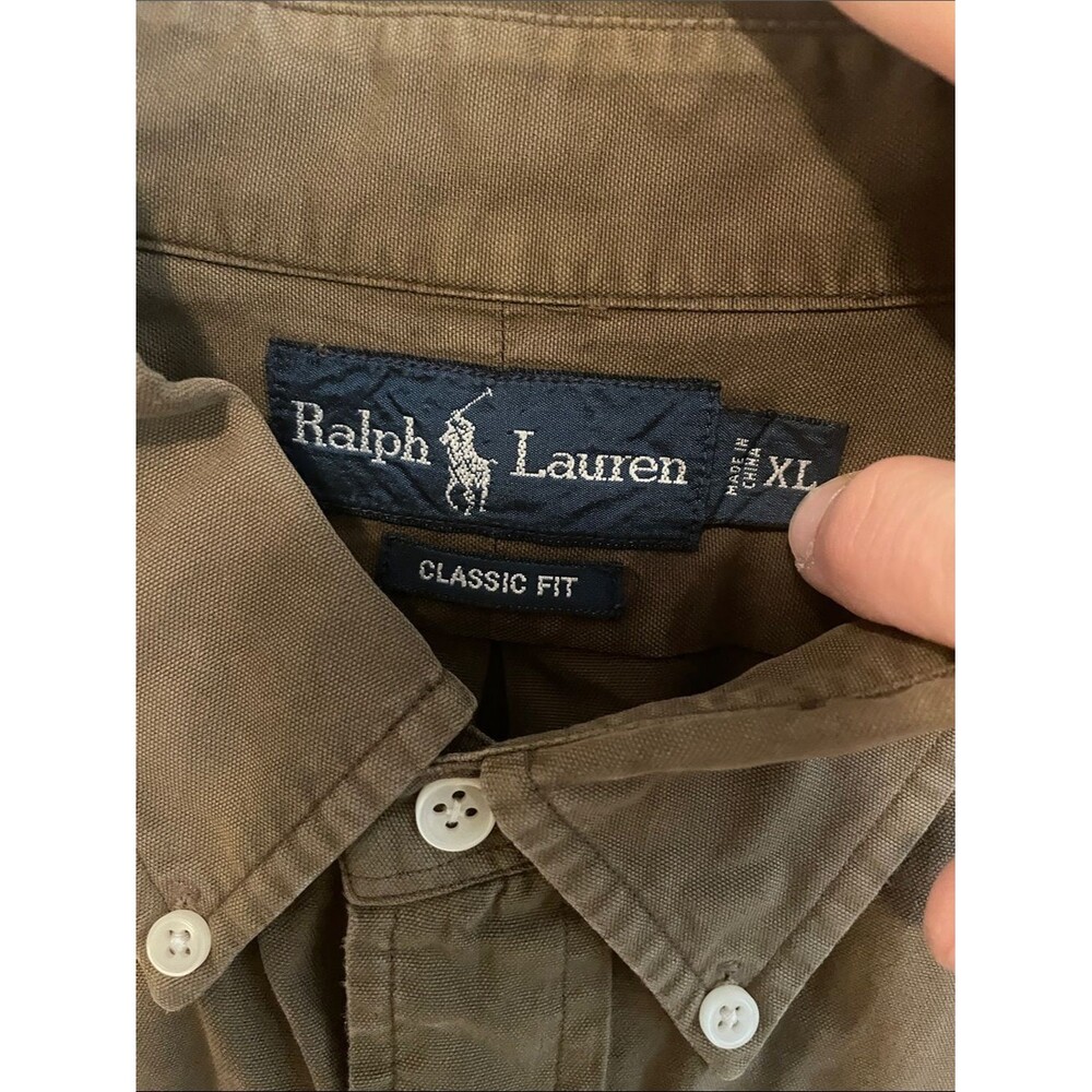 Ralph Lauren Men's Olive-Brown Cotton Button-Down Shirt - Picture 2 of 4